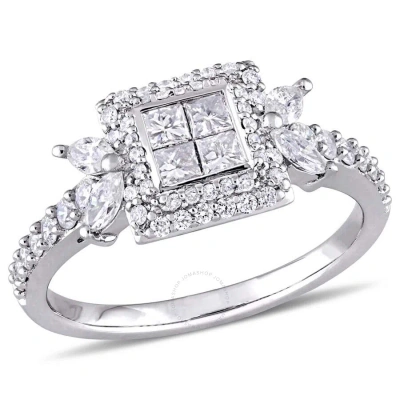 Amour 1 Ct Tw Princess-cut Diamond Quad Halo Engagement Ring In 14k White Gold In Gold / White