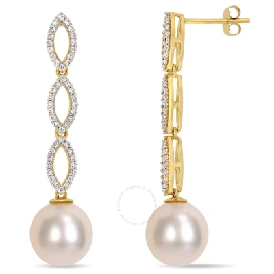 Amour 10 - 10.5 Mm South Sea Cultured Pearl And 1/2 Ct Tw Diamond Infinity Dangle Post Earrings In 1 In Gold