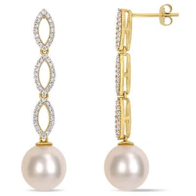 Pre-owned Amour 10 - 10.5 Mm South Sea Cultured Pearl And 1/2 Ct Tw Diamond Infinity In White