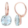 Amour 10 1/2 Ct Tgw Blue Topaz Leverback Earrings In 14k Rose Gold In Pink