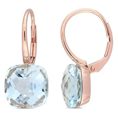 Pre-owned Amour 10 1/2 Ct Tgw Blue Topaz Leverback Earrings In 14k Rose Gold In Pink