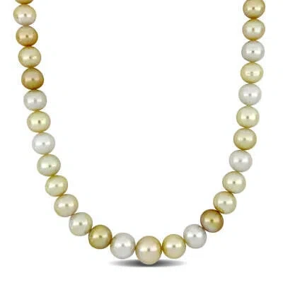 Pre-owned Amour 10-13mm White And Golden South Sea Cultured Pearl Necklace W/ 14k Yellow