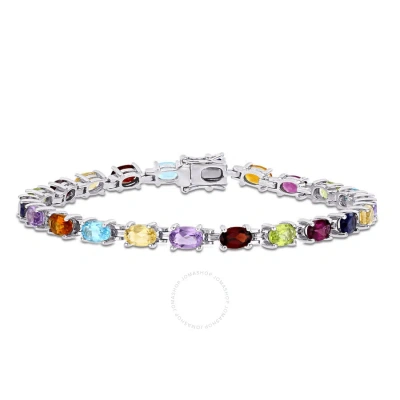 Amour 10 5/8 Ct Tgw Multi Color Gemstone Oval Tennis Bracelet In Sterling Silver In White