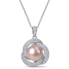 Amour 10.5 - 11 Mm Pink Cultured Freshwater Pearl And 3/4 Ct Tgw Cubic Zirconia Interlaced Halo Neck In White