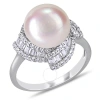 AMOUR AMOUR 10.5 0 11 MM CULTURED FRESHWATER PEARL AND 1 1/10 CUBIC ZIRCONIA GEOMETRIC RING IN STERLING SI