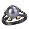 AMOUR AMOUR 10.5 - 11 MM BLACK FRESHWATER CULTURED PEARL FASHION RING YELLOW SILVER BLACK RHODIUM PLATED