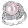 AMOUR AMOUR 10.5 -11 MM PINK CULTURED FRESHWATER PEARL AND 3/4 CT TGW CUBIC ZIRCONIA INTERLACED HALO RING 