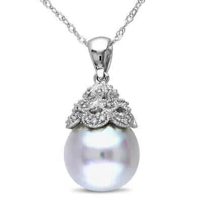 Pre-owned Amour 10.5-11 Mm South Sea Cultured Pearl And Diamond Accent Filigree Pendant In White
