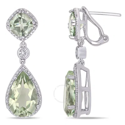 Amour 10ct Tgw Green Quartz And Created White Sapphire Teardrop Earrings In Sterling Silver In Metallic