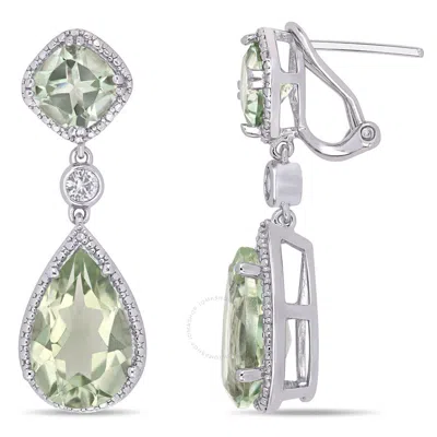 Amour 10ct Tgw Green Quartz And Created White Sapphire Teardrop Earrings In Sterling Silver