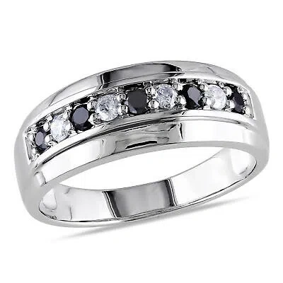 Pre-owned Amour 10k White Gold Men's 1/2 Ct Tw Black And White Diamond Ring