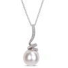Amour 11 - 12 Mm Freshwater Cultured Pearl And Diamond Accent Swirl Drop Pendant With Chain In Sterl In White