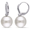 AMOUR AMOUR 11 - 12 MM SOUTH SEA CULTURED PEARL AND 1/8 CT TW DIAMOND LEVERBACK EARRINGS IN 14K WHITE GOLD