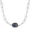 AMOUR AMOUR 11-12MM BLACK CULTURED FRESHWATER BAROQUE PEARL PAPERCLIP NECKLACE IN STERLING SILVER