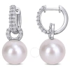 AMOUR AMOUR 11-12MM CULTURED FRESHWATER PEARL AND 1 2/5 CT TGW WHITE TOPAZ HOOP EARRINGS IN STERLING SILVE
