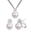 AMOUR AMOUR 11-12MM CULTURED FRESHWATER PEARL AND 1 3/4 CT TGW WHITE TOPAZ OMEGA CLIP EARRINGS AND PENDANT