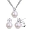 Amour 11-12mm Cultured Freshwater Pearl And 1 3/4 Ct Tgw White Topaz Omega Clip Earrings And Pendant In White