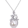 AMOUR AMOUR 11-12MM CULTURED FRESHWATER PEARL AND DIAMOND-ACCENT FLORAL PENDANT WITH CHAIN IN STERLING SIL