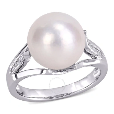 Amour 11-12mm Cultured Freshwater Pearl And Diamond-accent Split Shank Ring In Sterling Silver In White