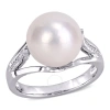 AMOUR AMOUR 11-12MM CULTURED FRESHWATER PEARL AND DIAMOND-ACCENT SPLIT SHANK RING IN STERLING SILVER