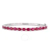 AMOUR AMOUR 11-1/4 CT TGW OVAL-CUT CREATED RUBY BANGLE IN STERLING SILVER