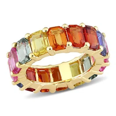 Pre-owned Amour 11 1/5 Ct Tgw Emerald Cut Multi Color Sapphire Eternity Ring In 14k Yellow