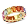 AMOUR AMOUR 11 1/5 CT TGW EMERALD CUT MULTI COLOR SAPPHIRE ETERNITY RING IN 14K YELLOW GOLD