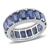 AMOUR AMOUR 11 7/8 CT TGW OCTAGON LIGHT BLUE SAPPHIRE AND 5/8 CT TDW DIAMOND ETERNITY RING IN 14K WHITE GO