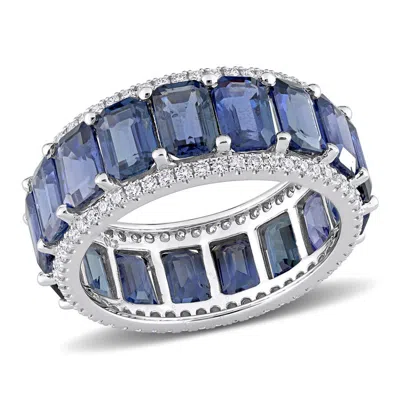 Amour 11 7/8 Ct Tgw Octagon Light Blue Sapphire And 5/8 Ct Tdw Diamond Eternity Ring In 14k White Go