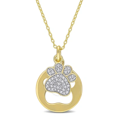 Amour 1/10 Ct Tdw Diamond Dog Paw Pendant With Chain In White And Yellow Plated Sterling Silver In Gold