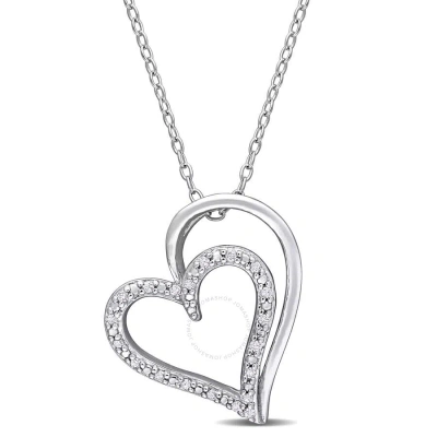 Amour 1/10 Ct Tdw Diamond Double Heart Pendant With Chain In Sterling Silver In White