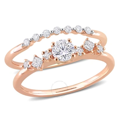 Amour 1/10 Ct Tdw Diamond Semi-eternity Ring In 14k Rose Gold In Pink