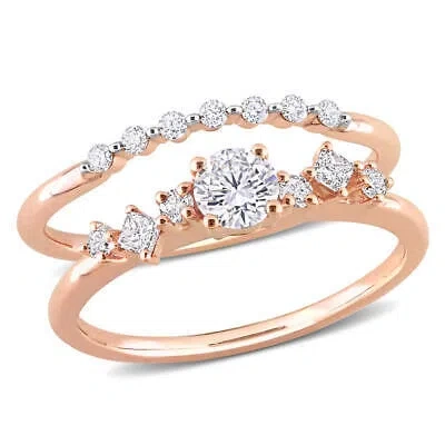 Pre-owned Amour 1/10 Ct Tdw Diamond Semi-eternity Ring In 14k Rose Gold In Pink