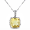 AMOUR AMOUR 1/10 CT TW DIAMOND AND 4 CT TGW CITRINE CUSHION CUT HALO PENDANT WITH CHAIN IN STERLING SILVER