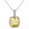 Amour 1/10 Ct Tw Diamond And 4 Ct Tgw Citrine Cushion Cut Halo Pendant With Chain In Sterling Silver In White