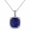 AMOUR AMOUR 1/10 CT TW DIAMOND AND 5 3/4 CT TGW CREATED BLUE SAPPHIRE SQUARE PENDANT WITH CHAIN IN STERLIN