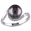 AMOUR AMOUR 1/10 CT TW DIAMOND AND 9 - 9.5 MM BLACK TAHITIAN PEARL CURLICUE RING IN STERLING SILVER