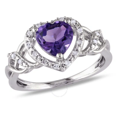 Amour 1/10 Ct Tw Diamond And Amethyst Open Heart Crossover Ring In Sterling Silver In Neutral