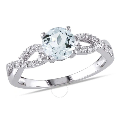 Amour 1/10 Ct Tw Diamond And Aquamarine Engagement Ring In 10k White Gold In Aqua / Aquamarine / Gold / White