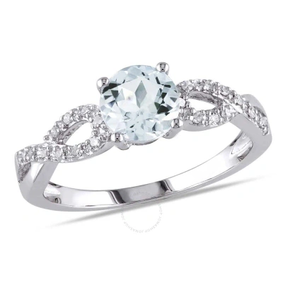 Amour 1/10 Ct Tw Diamond And Aquamarine Engagement Ring In 10k White Gold In Silver