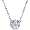 Amour 1/10 Ct Tw Diamond And Aquamarine Halo Necklace In Sterling Silver In White