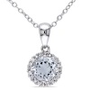 AMOUR AMOUR 1/10 CT TW DIAMOND AND AQUAMARINE HALO PENDANT WITH CHAIN IN STERLING SILVER