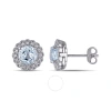 AMOUR AMOUR 1/10 CT TW DIAMOND AND BLUE TOPAZ HALO STUD EARRINGS IN STERLING SILVER