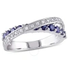 AMOUR AMOUR 1/10 CT TW DIAMOND AND CREATED BLUE SAPPHIRE CROSSOVER RING IN STERLING SILVER