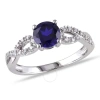 AMOUR AMOUR 1/10 CT TW DIAMOND AND CREATED BLUE SAPPHIRE ENGAGEMENT RING IN 10K WHITE GOLD