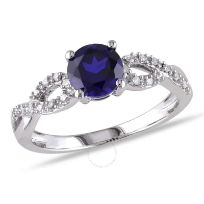 Amour 1/10 Ct Tw Diamond And Created Blue Sapphire Engagement Ring In 10k White Gold