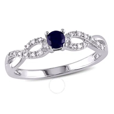 Amour 1/10 Ct Tw Diamond And Created Blue Sapphire Infinity Ring In Sterling Silver In Metallic