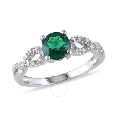AMOUR AMOUR 1/10 CT TW DIAMOND AND CREATED EMERALD ENGAGEMENT RING IN 10K WHITE GOLD