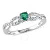 AMOUR AMOUR 1/10 CT TW DIAMOND AND CREATED EMERALD INFINITY RING IN STERLING SILVER