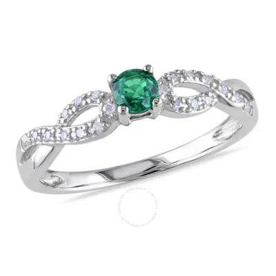 Amour 1/10 Ct Tw Diamond And Created Emerald Infinity Ring In Sterling Silver In White